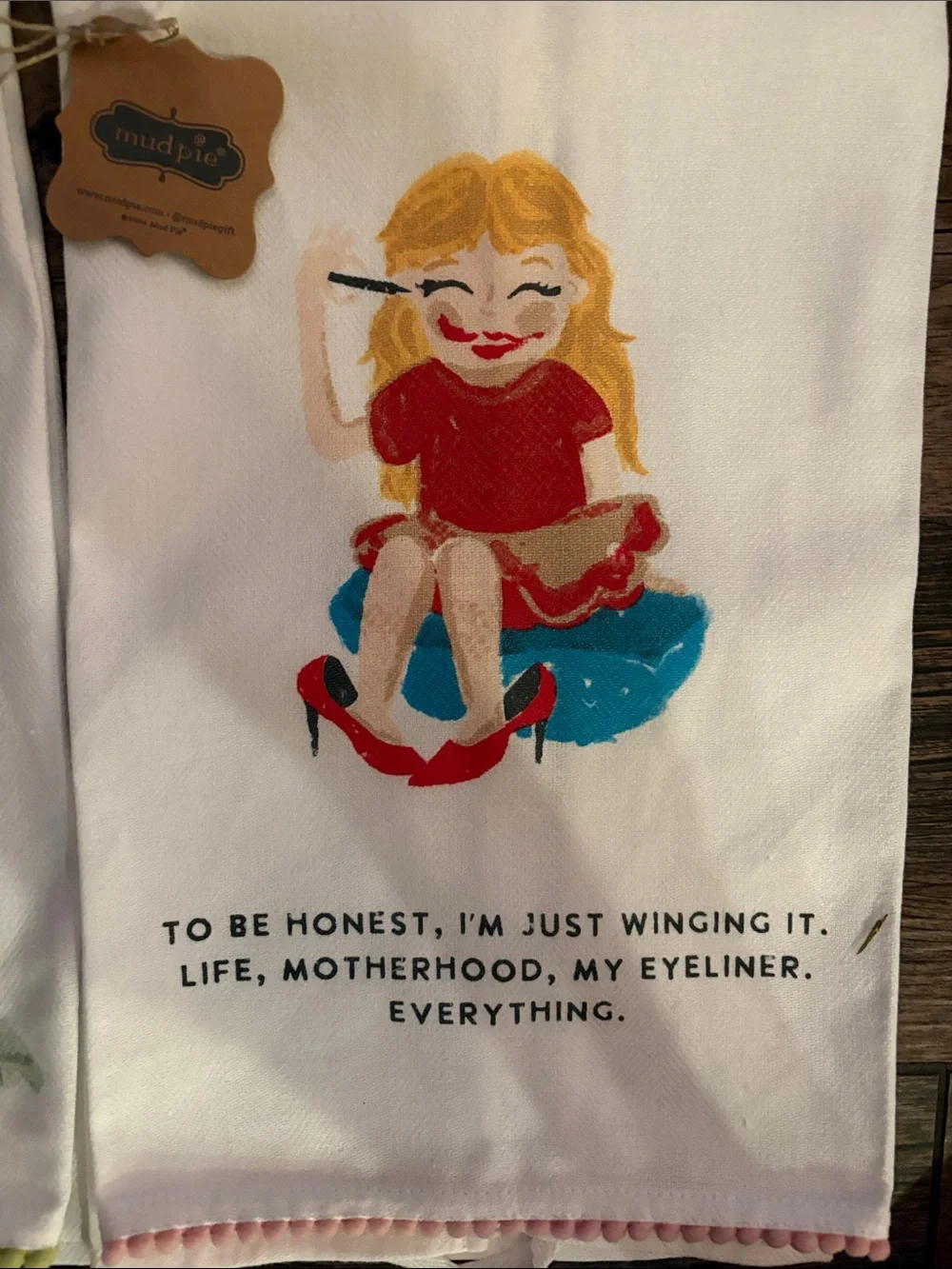 Mud Pie Set of 4 White Tea Towels with funny mom moments